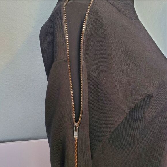 Per Se Carlisle Black Mock Neck Stretch Shift Dress Silk Zip Paneled Sleeves S - Picture 5 of 6